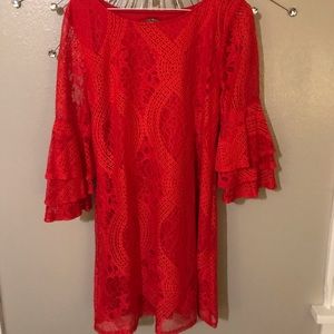 Valentine Red Lace Midi party dress